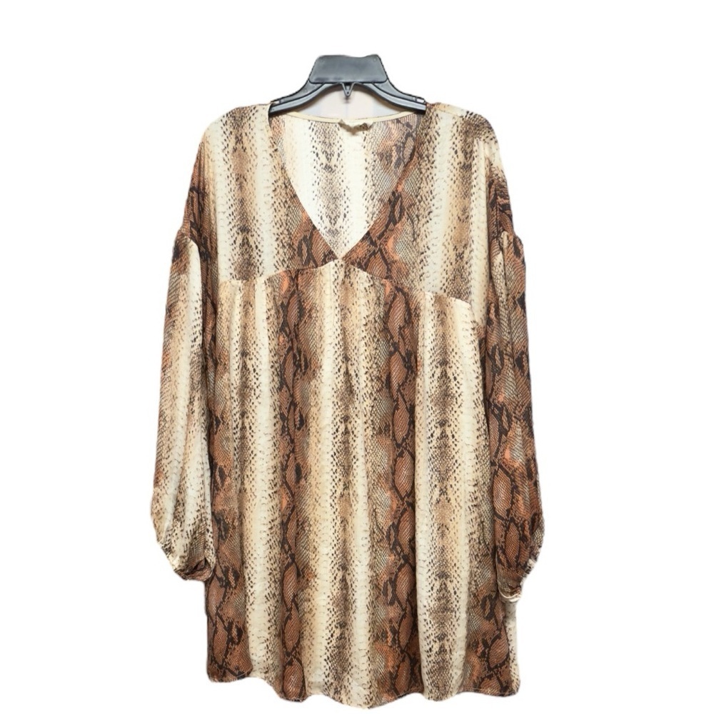 Entro Cream and Brown Sundress with V-Neck and Bishop Sleeves